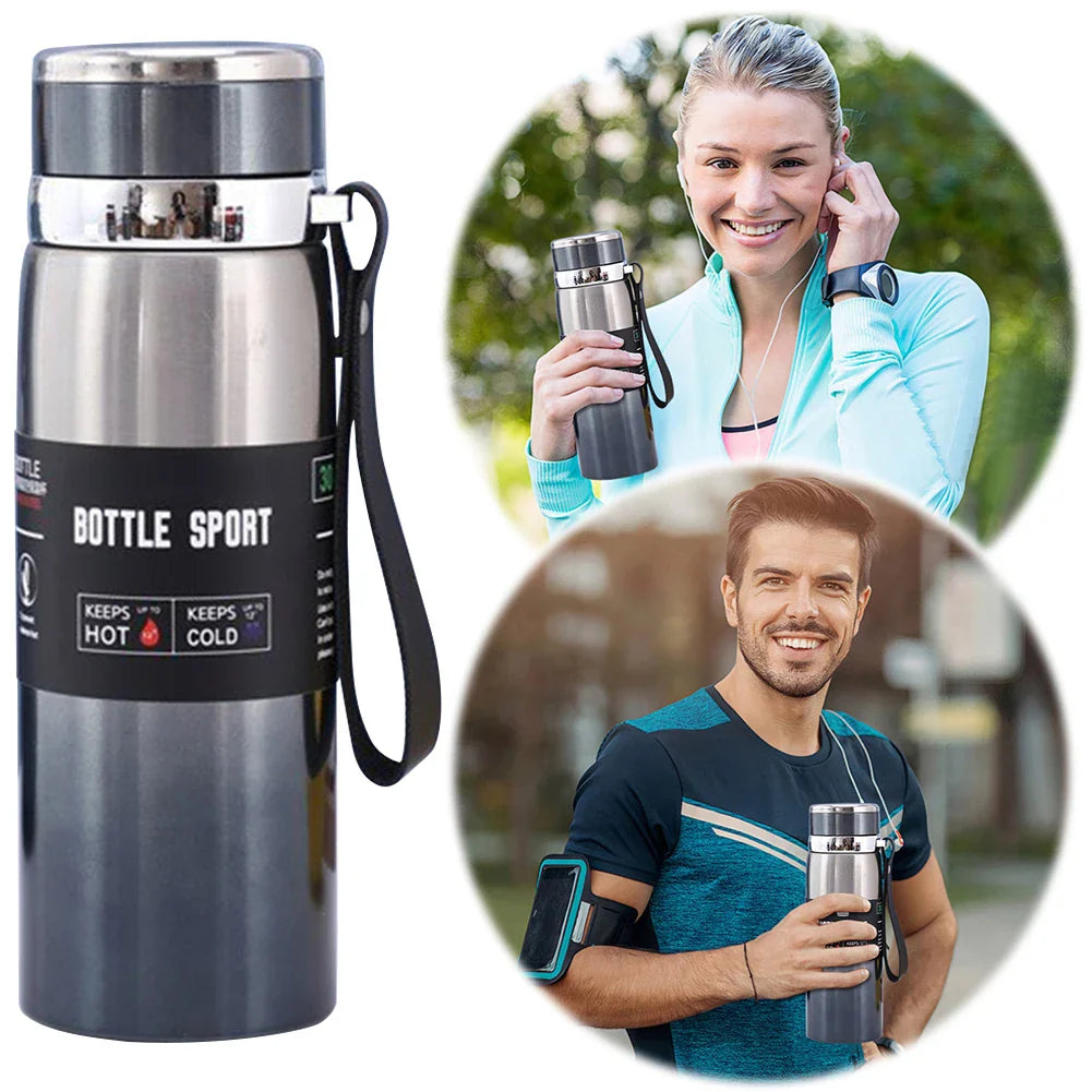 1L Insulated Thermal Cup with Handle Keep Cold and Hot Water Bottle Stainless Steel Vacuum Flasks Thermos Bottle for Outdoor Spo