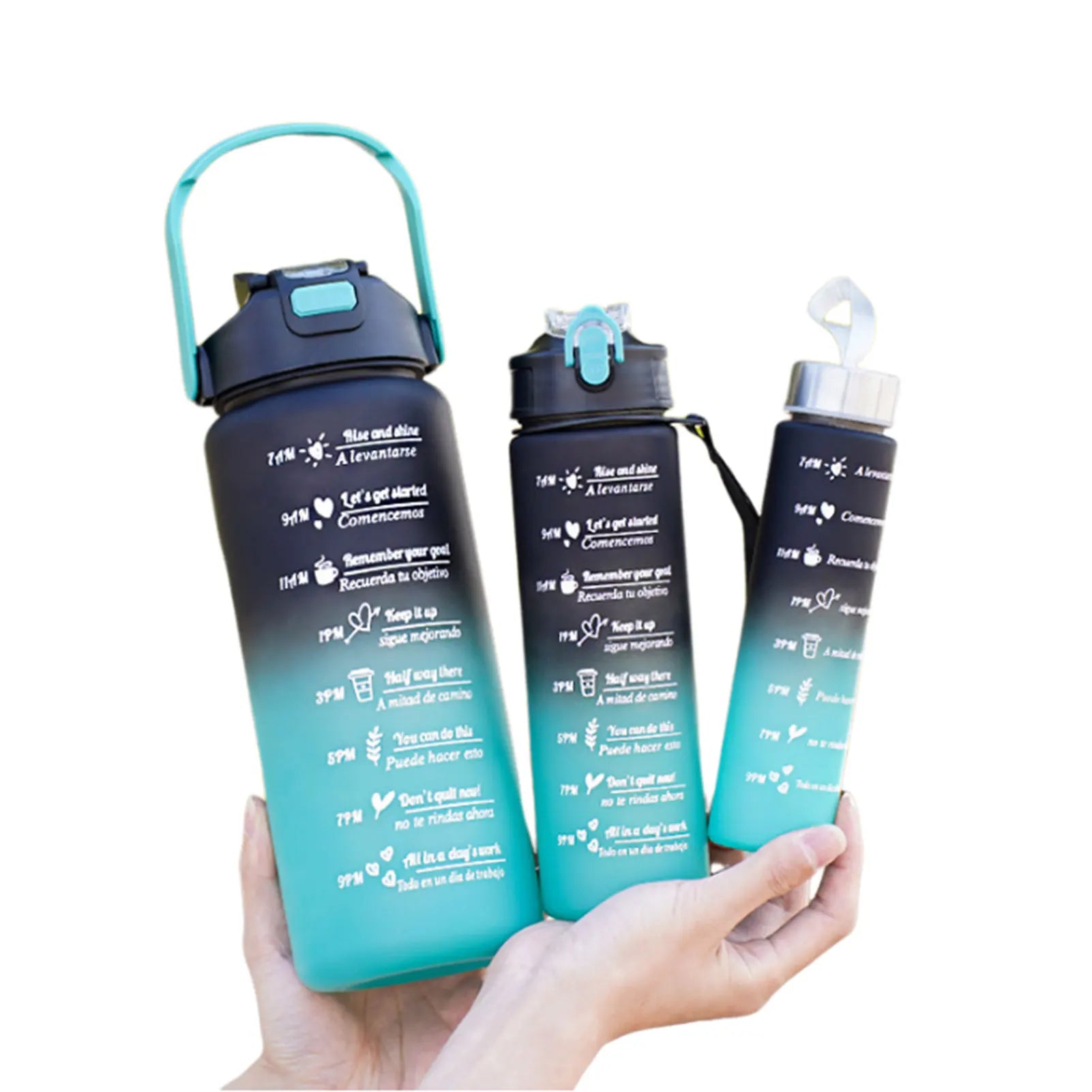 3PCS Leakproof Water Bottles with Times to Drink and Straw Motivational Drinking Sports Water Bottle for Fitness Gym Outdoor