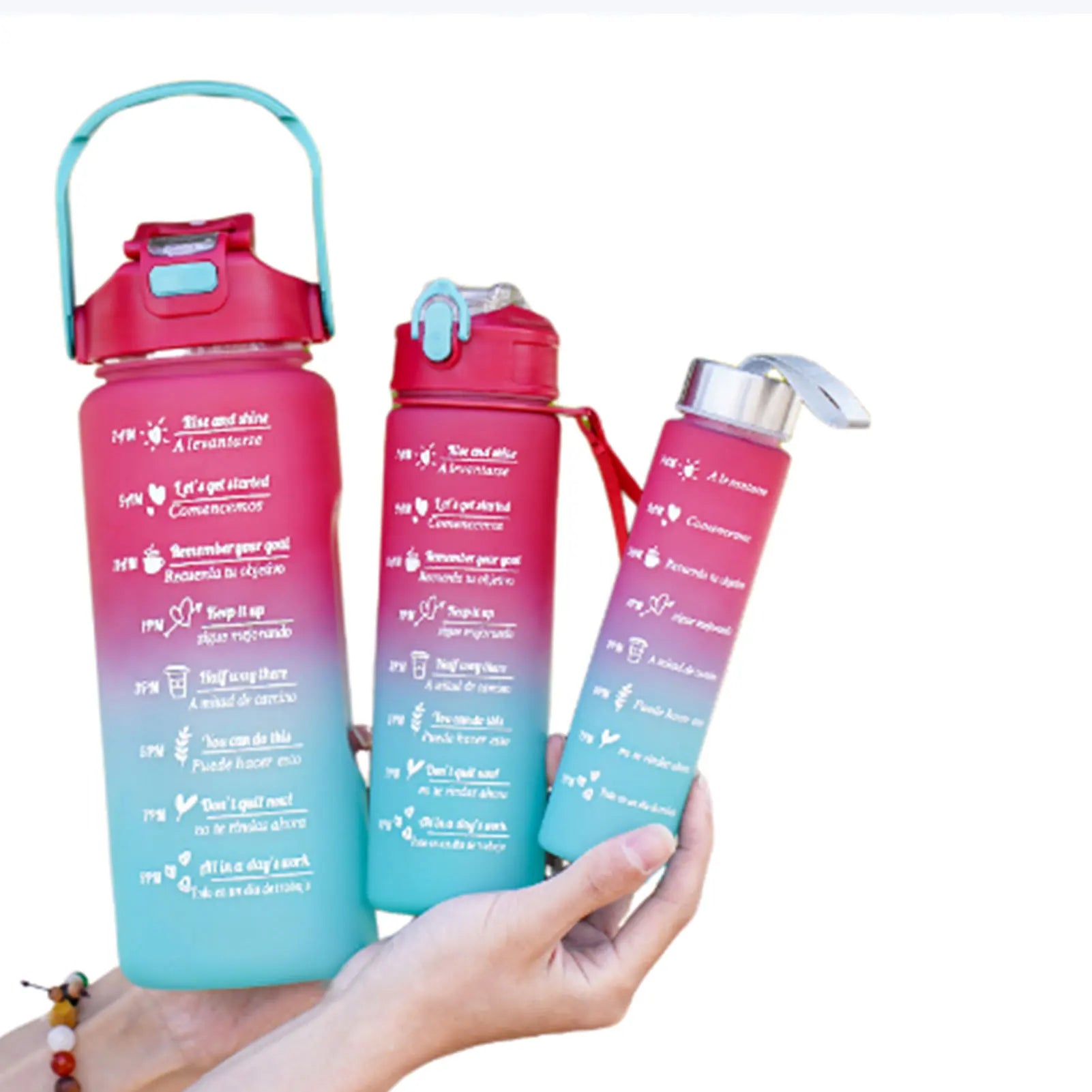 3PCS Leakproof Water Bottles with Times to Drink and Straw Motivational Drinking Sports Water Bottle for Fitness Gym Outdoor