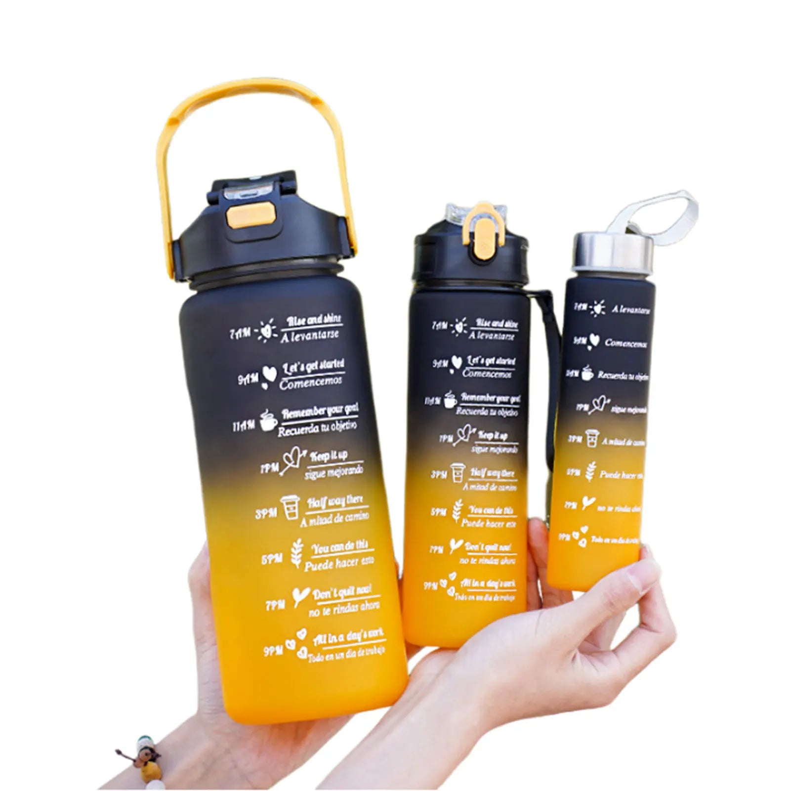 3PCS Leakproof Water Bottles with Times to Drink and Straw Motivational Drinking Sports Water Bottle for Fitness Gym Outdoor