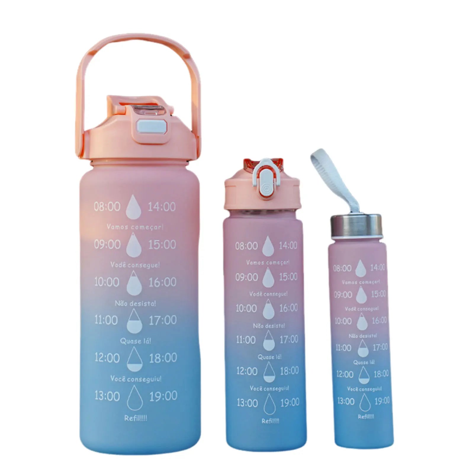 3PCS Leakproof Water Bottles with Times to Drink and Straw Motivational Drinking Sports Water Bottle for Fitness Gym Outdoor
