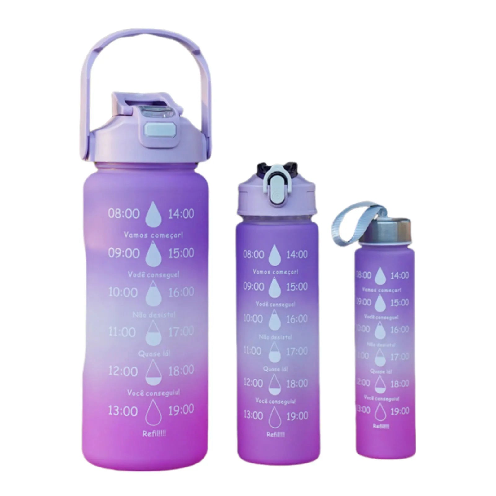 3PCS Leakproof Water Bottles with Times to Drink and Straw Motivational Drinking Sports Water Bottle for Fitness Gym Outdoor