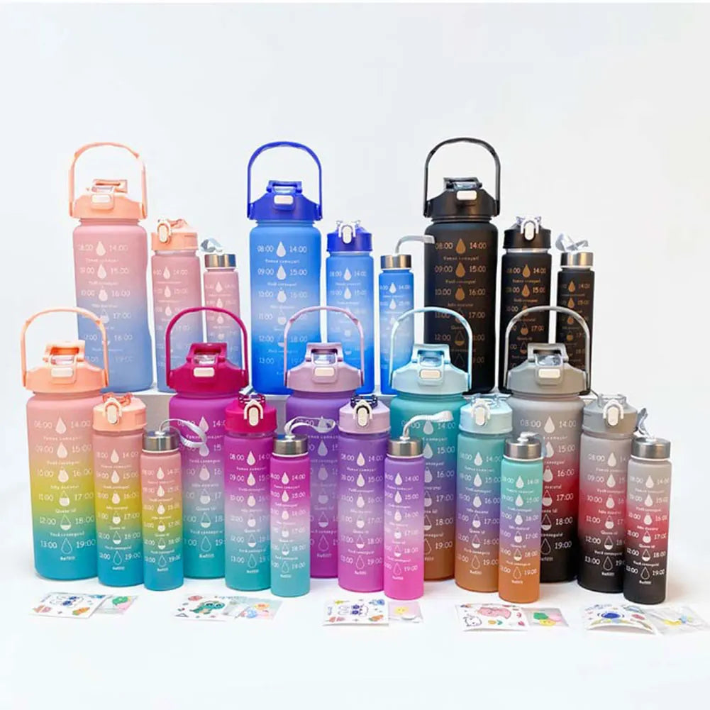 3PCS Leakproof Water Bottles with Times to Drink and Straw Motivational Drinking Sports Water Bottle for Fitness Gym Outdoor