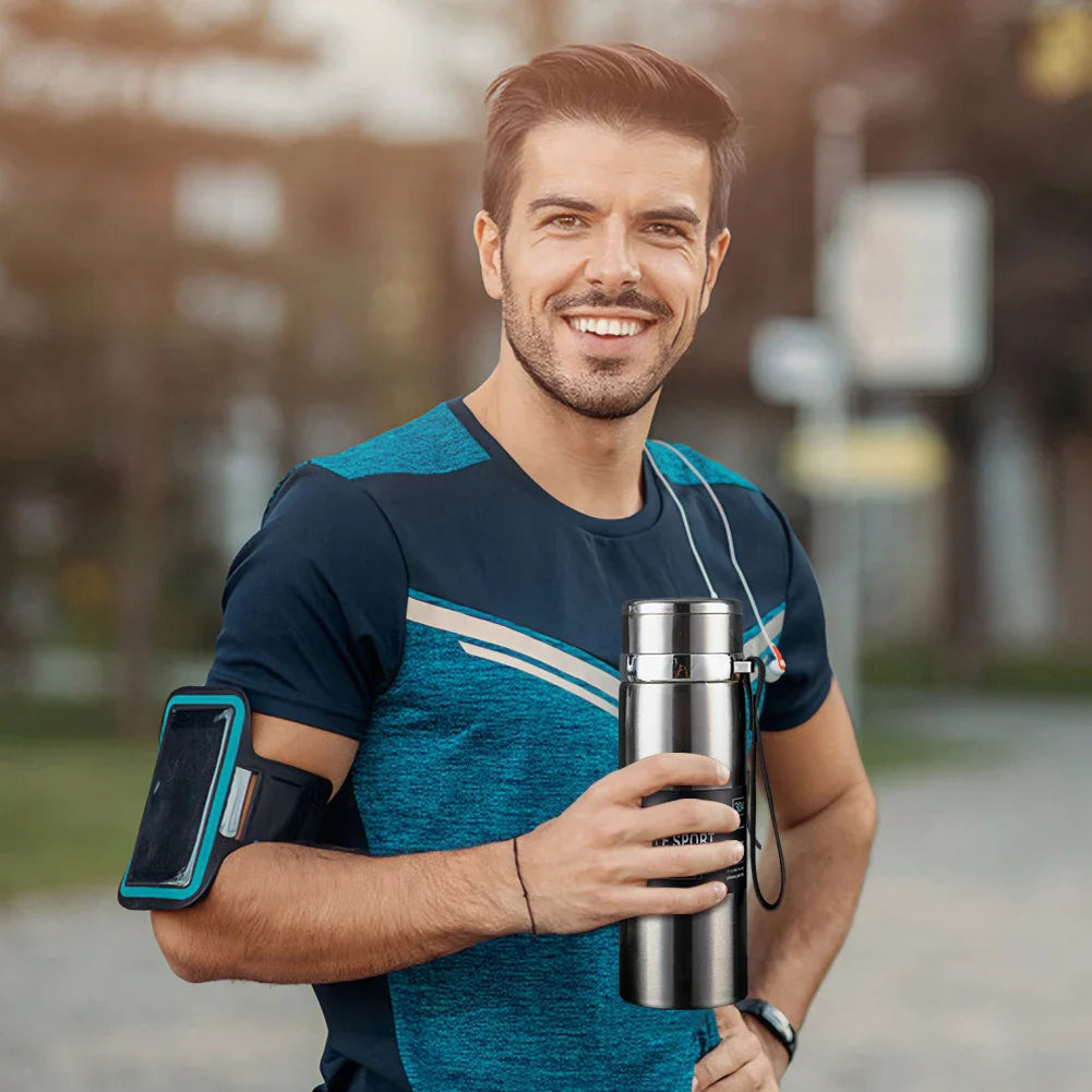 1L Insulated Thermal Cup with Handle Keep Cold and Hot Water Bottle Stainless Steel Vacuum Flasks Thermos Bottle for Outdoor Spo