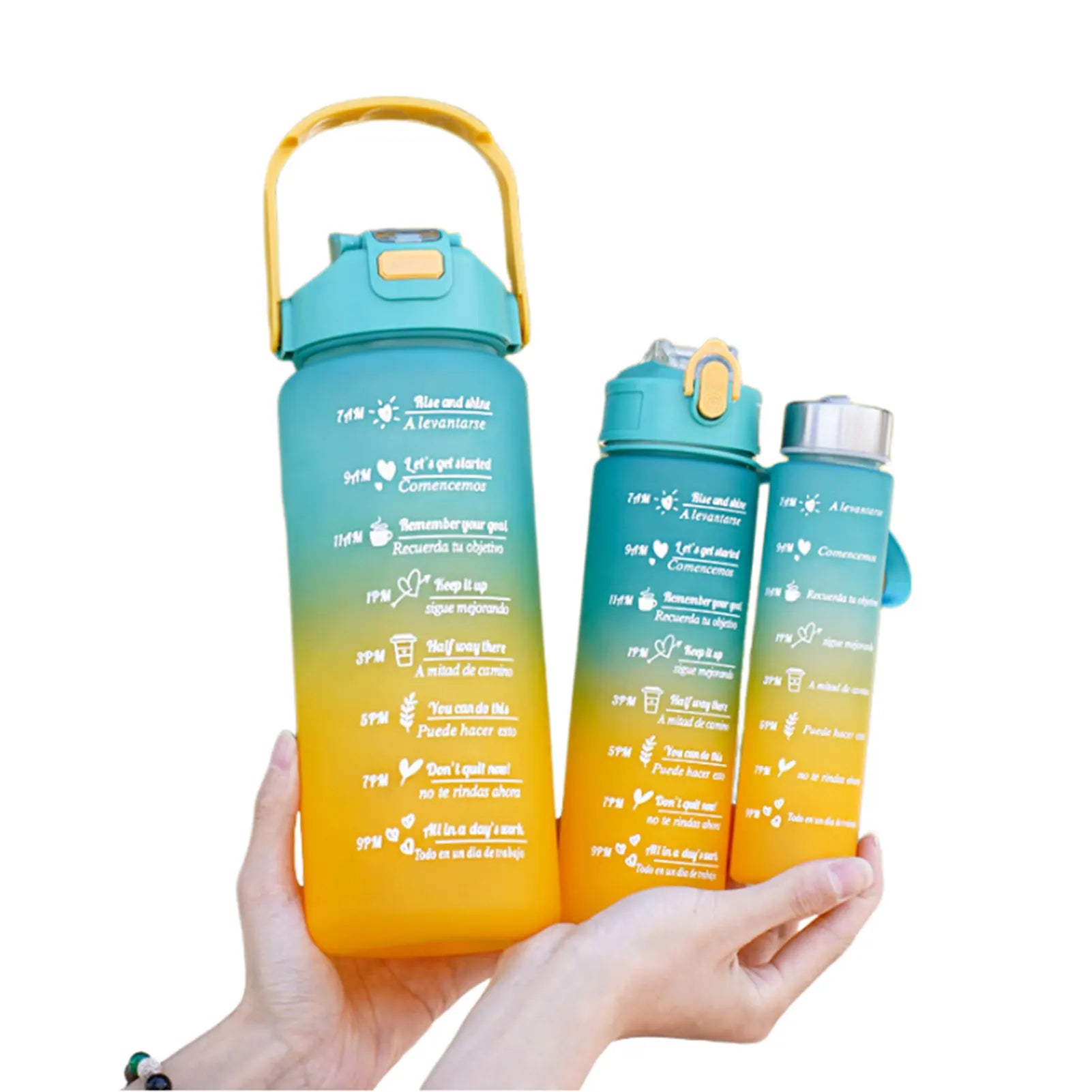 3PCS Leakproof Water Bottles with Times to Drink and Straw Motivational Drinking Sports Water Bottle for Fitness Gym Outdoor
