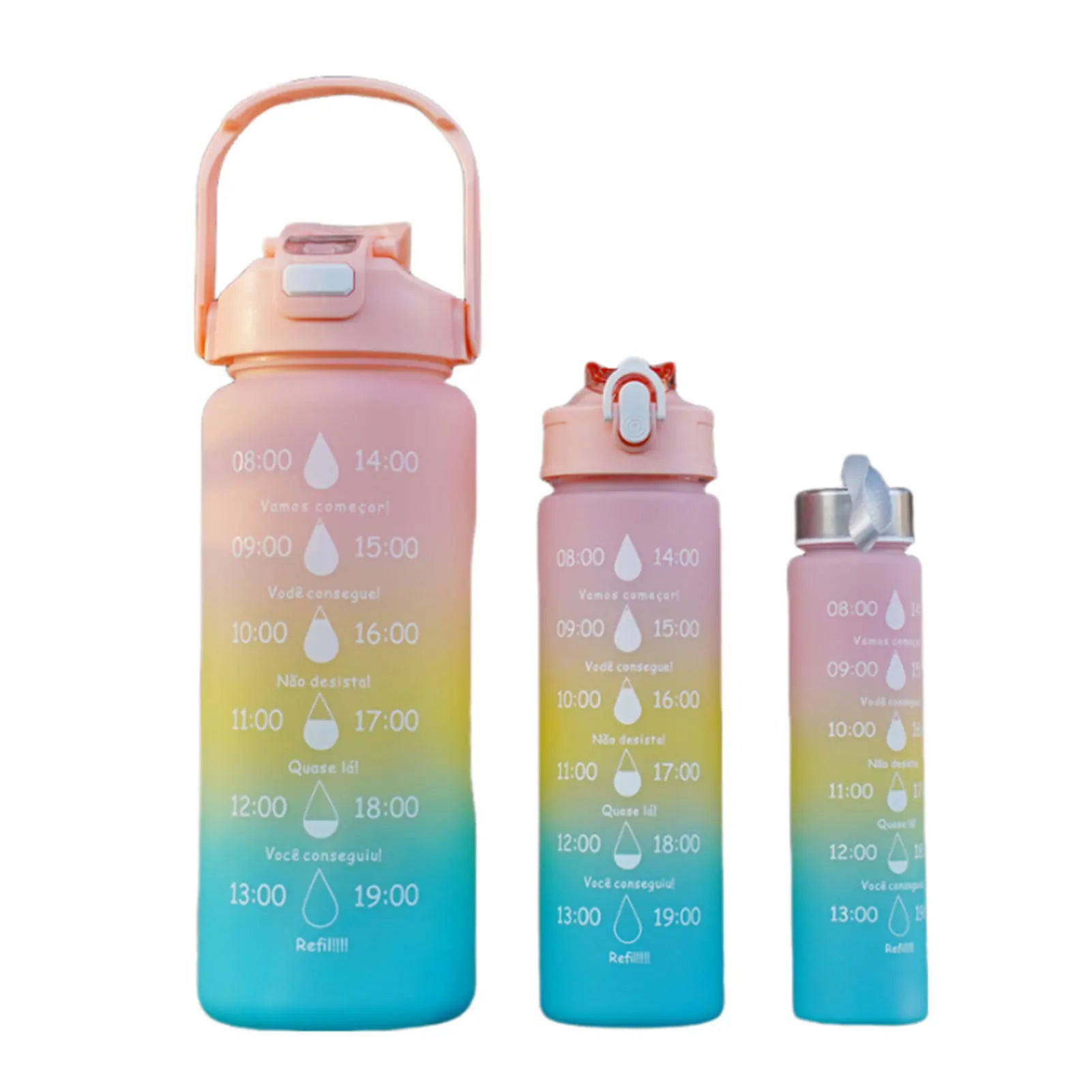 3PCS Leakproof Water Bottles with Times to Drink and Straw Motivational Drinking Sports Water Bottle for Fitness Gym Outdoor
