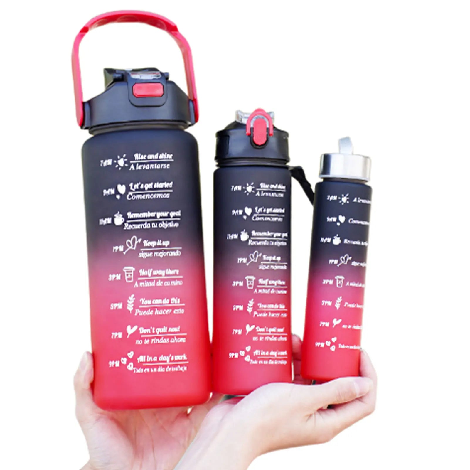 3PCS Leakproof Water Bottles with Times to Drink and Straw Motivational Drinking Sports Water Bottle for Fitness Gym Outdoor