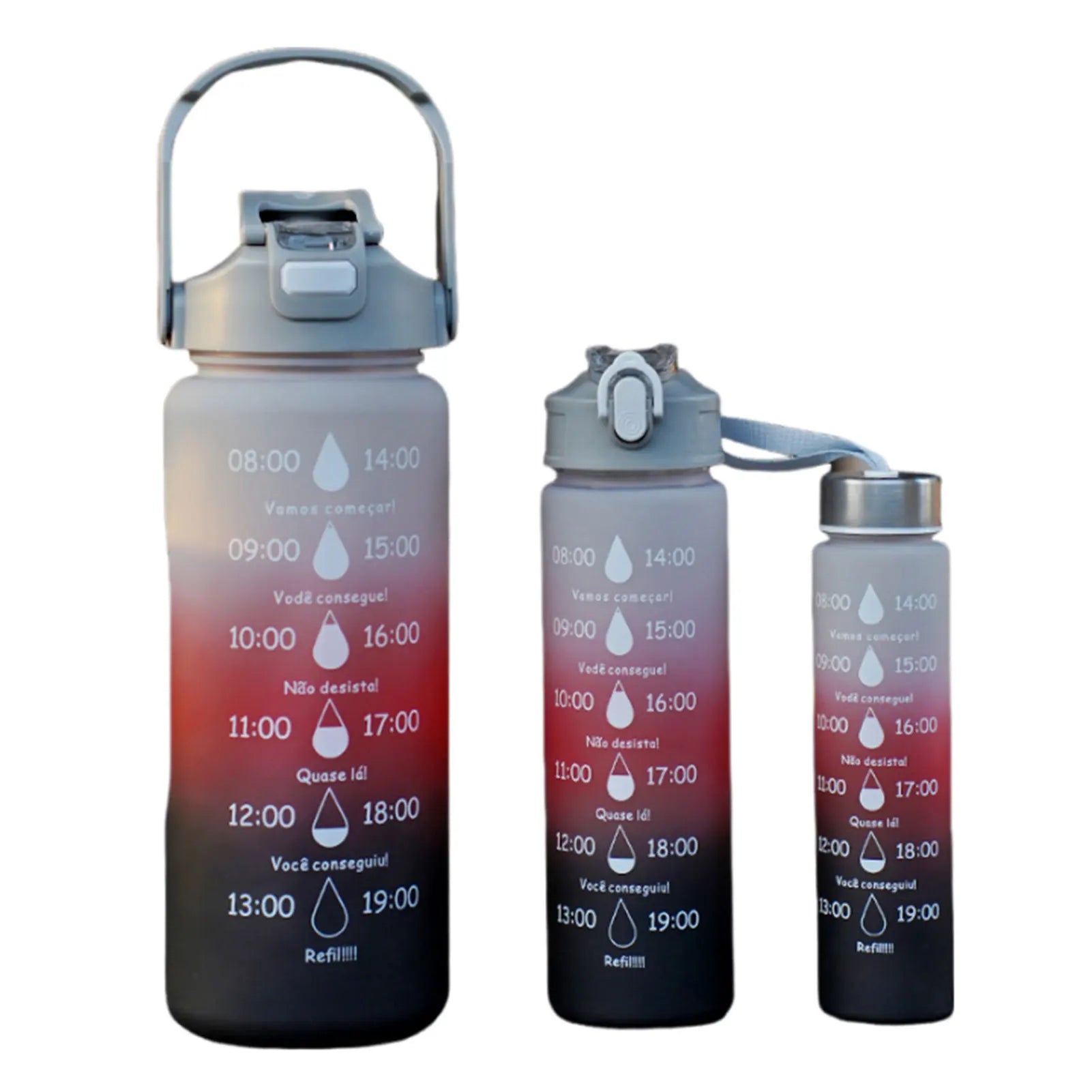 3PCS Leakproof Water Bottles with Times to Drink and Straw Motivational Drinking Sports Water Bottle for Fitness Gym Outdoor