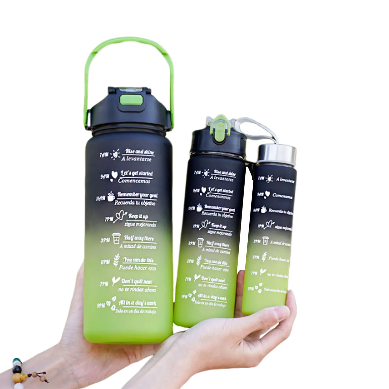 3PCS Leakproof Water Bottles with Times to Drink and Straw Motivational Drinking Sports Water Bottle for Fitness Gym Outdoor