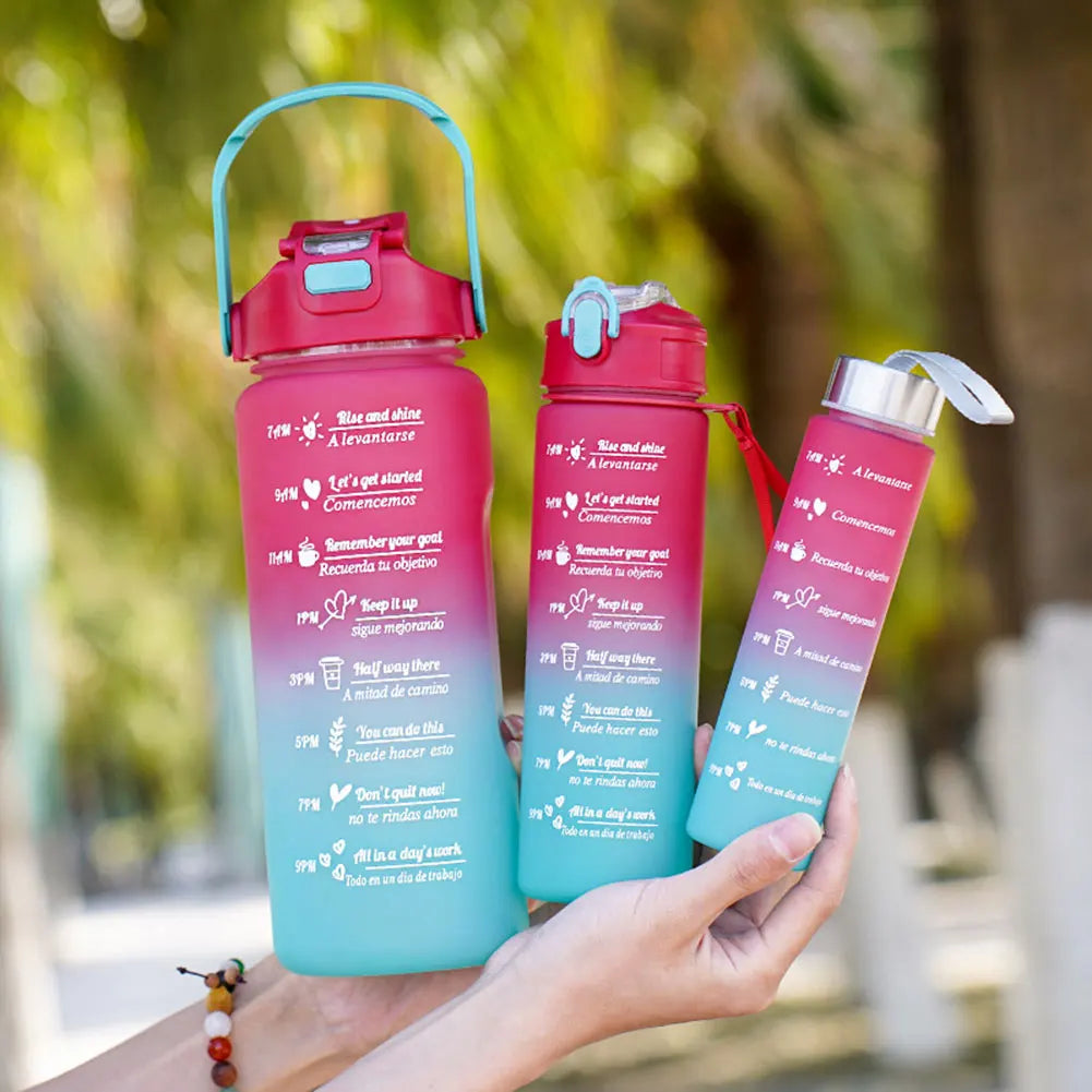 3PCS Leakproof Water Bottles with Times to Drink and Straw Motivational Drinking Sports Water Bottle for Fitness Gym Outdoor