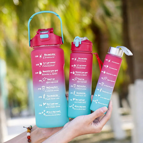3PCS Leakproof Water Bottles with Times to Drink and Straw Motivational Drinking Sports Water Bottle for Fitness Gym Outdoor