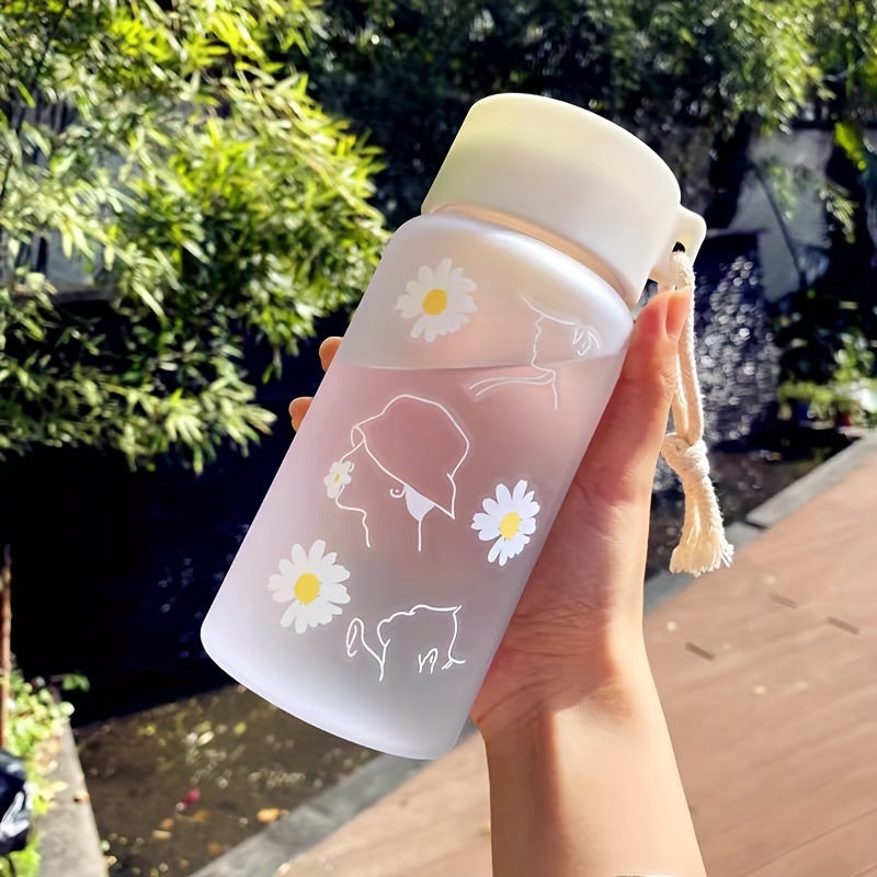 1pc Creative Daisy Frosted Plastic Water Bottle - 17.60oz Transparent Gift Bottle for Healthy Hydration